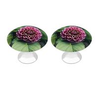 ERSTSNCK Flower Leaves Purple Red Flower Cabinet Knobs, 2-Pack Silver Stainless Steel Drawer Pulls with Screws, Elegant Hardware for Dressers, Kitchen,Cabinets & Desks