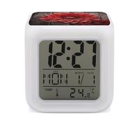 ERSTSNCK Flower Red Dahlia Night Light Alarm Clock LED Display Alarms for Bedroom Smart Digital Alarm Clock Wtih 7 Colorful Ambient Lights Sleep Timer for Heavy Sleepers Simple Operation