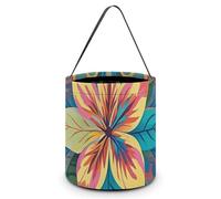 ERSTSNCK Flowers And Hawaiian Tribal Patterns Halloween Candy Buckets Reusable Tote Candy Bag - Trick Or Treat Goody Bag with Handles