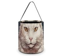 ERSTSNCK Flowers And White Cat Halloween Candy Buckets Reusable Tote Candy Bag - Trick Or Treat Goody Bag with Handles