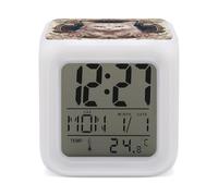 ERSTSNCK Flowers and White Cat Night Light Alarm Clock LED Display Alarms for Bedroom Smart Digital Alarm Clock Wtih 7 Colorful Ambient Lights Sleep Timer for Heavy Sleepers Simple Operation