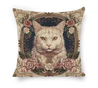 ERSTSNCK Flowers and White Cat Pillow Covers 18"x18" Linen Throw Pillow Covers - Double Sided Decorative Square Cushion Cases for Sofa, Bed, Chair (No Insert Included)
