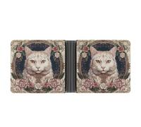 ERSTSNCK Flowers And White Cat Wallet for Men Bifold Rfid Blocking Slim Money Clip Front Pocket Wallet Card Holder