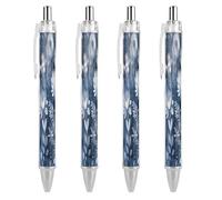 ERSTSNCK Flowers on Blue Background Black Ballpoint Pens Fine Point (0.5mm) Black Ink Pen Retractable Ball Point Pens with Comfortable Full Grip for Journaling, And Office Writing Ideal 4 PCS