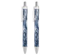 ERSTSNCK Flowers on Blue Background Black Ballpoint Pens Fine Point (0.5mm) Black Ink Pen Retractable Ball Point Pens with Comfortable Full Grip for Journaling, And Office Writing Ideal 2 PCS