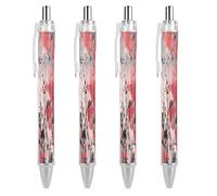 ERSTSNCK Flowers on Peach Background Black Ballpoint Pens Fine Point (0.5mm) Black Ink Pen Retractable Ball Point Pens with Comfortable Full Grip for Journaling, And Office Writing Ideal 4 PCS