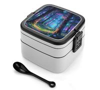 ERSTSNCK Fluorescent Forest Bento Box 1000ml Leak Proof Lunch Container with Removable Dividers & Spoon - BPA-Free PP Stackable Lunch Box for Work, Office, Picnic, Travel, Dining Out
