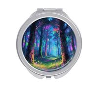 ERSTSNCK Fluorescent Forest Compact Mirror for Purse, Double-Sided 1x/2x Magnifying Metal Pocket Makeup Mirrors, Folding Mini Vanity Mirror, Handheld Round Travel Cosmetic Mirrors for Women