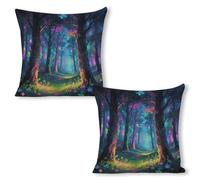 ERSTSNCK Fluorescent Forest Pillow Covers 18"x18"（2pcs） Linen Throw Pillow Covers - Double Sided Decorative Square Cushion Cases for Sofa, Bed, Chair (No Insert Included)
