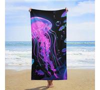 ERSTSNCK Fluorescent Jellyfish Beach Towel Oversized 31" X 63" Absorbent Towels Quick Dry Pool Towel Lightweight Bath Towels Sandproof Beach Blanket for Gym Swimming Sports Travel Gifts