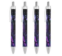 ERSTSNCK Fluorescent Jellyfish Black Ballpoint Pens Fine Point (0.5mm) Black Ink Pen Retractable Ball Point Pens with Comfortable Full Grip for Journaling, And Office Writing Ideal 4 PCS