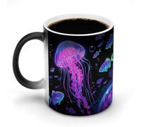ERSTSNCK Fluorescent Jellyfish Color Changing Mug 11 Oz Heat Changing Coffee Mugs Funny Magic Cup Heat Sensitive Ceramics Mug Novelty Coffee Cups Personalized Customized Gift Idea for Men & Women