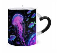 ERSTSNCK Fluorescent Jellyfish Color Changing Mug Heat Changing Coffee Mugs Funny Magic Cup Heat Sensitive Travel Mug Novelty Coffee Cups Personalized Customized Gift Idea for Men & Women 11 Oz