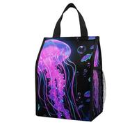 ERSTSNCK Fluorescent Jellyfish Insulated Lunch Bag Leakproof Insulated Cooler Bags Reusable Cooler Tote Foldable Lunchbox for Adult Women Men for Work Travel Picnic