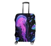 ERSTSNCK Fluorescent Jellyfish Luggage Suitcase Covers Elastic Washable Cute Luggage Protector Travel Suitcase Protective Cover For Adult (Fit 19-32 Inch Luggages), white, Small, Fluorescent Jellyfish