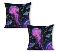 ERSTSNCK Fluorescent Jellyfish Pillow Covers 18"x18"（2pcs） Linen Throw Pillow Covers - Double Sided Decorative Square Cushion Cases for Sofa, Bed, Chair (No Insert Included)