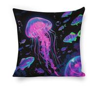 ERSTSNCK Fluorescent Jellyfish Pillow Covers 18"x18" Linen Throw Pillow Covers - Double Sided Decorative Square Cushion Cases for Sofa, Bed, Chair (No Insert Included)