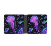 ERSTSNCK Fluorescent Jellyfish Wallet for Men Bifold Rfid Blocking Slim Money Clip Front Pocket Wallet Card Holder