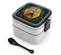 ERSTSNCK Fluorescent Lion Bento Box 1000ml Leak Proof Lunch Container with Removable Dividers & Spoon - BPA-Free PP Stackable Lunch Box for Work, Office, Picnic, Travel, Dining Out