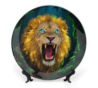 ERSTSNCK Fluorescent Lion Ceramic Plate 6inch Decorative Bone China Wall Hanging Ornament Plates Bohemian Style Dinner Plate with Display Stand Cabinet Display Plates for Home Art Decor