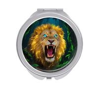 ERSTSNCK Fluorescent Lion Compact Mirror for Purse, Double-Sided 1x/2x Magnifying Metal Pocket Makeup Mirrors, Folding Mini Vanity Mirror, Handheld Round Travel Cosmetic Mirrors for Women