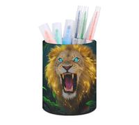 ERSTSNCK Fluorescent Lion Pen Holder, Pencil Holder Desktop Stationery Organizer Round Leather Pencil Cup Makeup Brush Storage Box for Office Home And Stationary Supplies