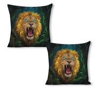 ERSTSNCK Fluorescent Lion Pillow Covers 18"x18"（2pcs） Linen Throw Pillow Covers - Double Sided Decorative Square Cushion Cases for Sofa, Bed, Chair (No Insert Included)