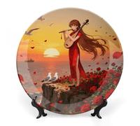 ERSTSNCK Flying Seagull View Ceramic Decorative Plate 8inch Bone China Wall Hanging Ornament Plates Bohemian Style Dinner Plate with Stand Cabinet Display Plates for Home Art Decor