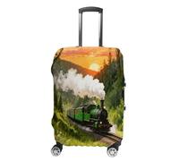 ERSTSNCK Forest Steam Car Luggage Suitcase Covers Elastic Washable Cute Luggage Protector Travel Suitcase Protective Cover For Adult (Fit 19-32 Inch Luggages), white, Small, Forest Steam Car