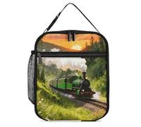 ERSTSNCK Forest Steam Car Lunch Bag for Adults Reusable Insulated Lunchbox Leakproof Small Lunch Box Tote for Men & Women Portable Food Cooler Bag for Work, Office, Picnics