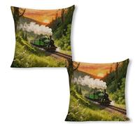 ERSTSNCK Forest Steam Car Pillow Covers 18"x18"（2pcs） Linen Throw Pillow Covers - Double Sided Decorative Square Cushion Cases for Sofa, Bed, Chair (No Insert Included)