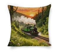 ERSTSNCK Forest Steam Car Pillow Covers 18"x18" Linen Throw Pillow Covers - Double Sided Decorative Square Cushion Cases for Sofa, Bed, Chair (No Insert Included)