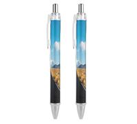 ERSTSNCK Freeway Highway Road in The Desert Black Ballpoint Pens Fine Point (0.5mm) Black Ink Pen Retractable Ball Point Pens with Comfortable Full Grip for Journaling, And Office Writing Ideal 2 PCS