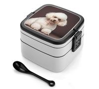 ERSTSNCK French Poodle Bento Box 1000ml Leak Proof Lunch Container with Removable Dividers & Spoon - BPA-Free PP Stackable Lunch Box for Work, Office, Picnic, Travel, Dining Out