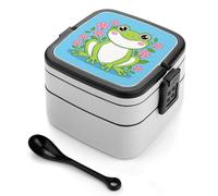 ERSTSNCK Frog Bento Box 1000ml Leak Proof Lunch Container with Removable Dividers & Spoon - BPA-Free PP Stackable Lunch Box for Work, Office, Picnic, Travel, Dining Out