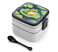ERSTSNCK Frog in The Pond Bento Box 1000ml Leak Proof Lunch Container with Removable Dividers & Spoon - BPA-Free PP Stackable Lunch Box for Work, Office, Picnic, Travel, Dining Out