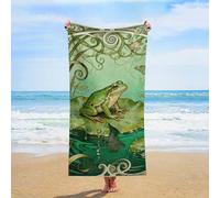 ERSTSNCK Frog Lotus Pad Beach Towel Oversized 31" X 63" Absorbent Towels Quick Dry Pool Towel Lightweight Bath Towels Sandproof Beach Blanket for Gym Swimming Sports Travel Gifts