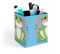 ERSTSNCK Frog Pen Holder, Pencil Holder Desktop Stationery Organizer Square Leather Pencil Cup Makeup Brush Storage Box for Office Home And Stationary Supplies