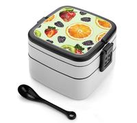 ERSTSNCK Fruit Style Pattern Bento Box 1000ml Leak Proof Lunch Container with Removable Dividers & Spoon - BPA-Free PP Stackable Lunch Box for Work, Office, Picnic, Travel, Dining Out