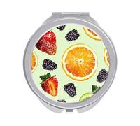 ERSTSNCK Fruit Style Pattern Compact Mirror for Purse, Double-Sided 1x/2x Magnifying Metal Pocket Makeup Mirrors, Folding Mini Vanity Mirror, Handheld Round Travel Cosmetic Mirrors for Women
