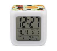 ERSTSNCK Fruit Style Pattern Night Light Alarm Clock LED Display Alarms for Bedroom Smart Digital Alarm Clock Wtih 7 Colorful Ambient Lights Sleep Timer for Heavy Sleepers Simple Operation