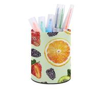 ERSTSNCK Fruit Style Pattern Pen Holder, Pencil Holder Desktop Stationery Organizer Round Leather Pencil Cup Makeup Brush Storage Box for Office Home And Stationary Supplies