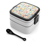 ERSTSNCK Fun Colorful Patterns Bento Box 1000ml Leak Proof Lunch Container with Removable Dividers & Spoon - BPA-Free PP Stackable Lunch Box for Work, Office, Picnic, Travel, Dining Out
