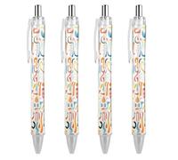 ERSTSNCK Fun Colorful Patterns Black Ballpoint Pens Fine Point (0.5mm) Black Ink Pen Retractable Ball Point Pens with Comfortable Full Grip for Journaling, And Office Writing Ideal 4 PCS