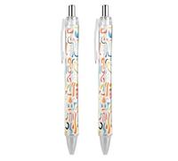 ERSTSNCK Fun Colorful Patterns Black Ballpoint Pens Fine Point (0.5mm) Black Ink Pen Retractable Ball Point Pens with Comfortable Full Grip for Journaling, And Office Writing Ideal 2 PCS