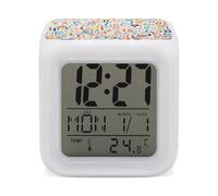 ERSTSNCK Fun Colorful Patterns Night Light Alarm Clock LED Display Alarms for Bedroom Smart Digital Alarm Clock Wtih 7 Colorful Ambient Lights Sleep Timer for Heavy Sleepers Simple Operation
