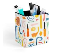 ERSTSNCK Fun Colorful Patterns Pen Holder, Pencil Holder Desktop Stationery Organizer Square Leather Pencil Cup Makeup Brush Storage Box for Office Home And Stationary Supplies