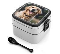 ERSTSNCK Funny Golden Retriever Bento Box 1000ml Leak Proof Lunch Container with Removable Dividers & Spoon - BPA-Free PP Stackable Lunch Box for Work, Office, Picnic, Travel, Dining Out