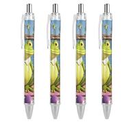 ERSTSNCK Funny Yoga Frog Black Ballpoint Pens Fine Point (0.5mm) Black Ink Pen Retractable Ball Point Pens with Comfortable Full Grip for Journaling, And Office Writing Ideal 4 PCS