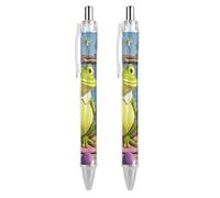 ERSTSNCK Funny Yoga Frog Black Ballpoint Pens Fine Point (0.5mm) Black Ink Pen Retractable Ball Point Pens with Comfortable Full Grip for Journaling, And Office Writing Ideal 2 PCS